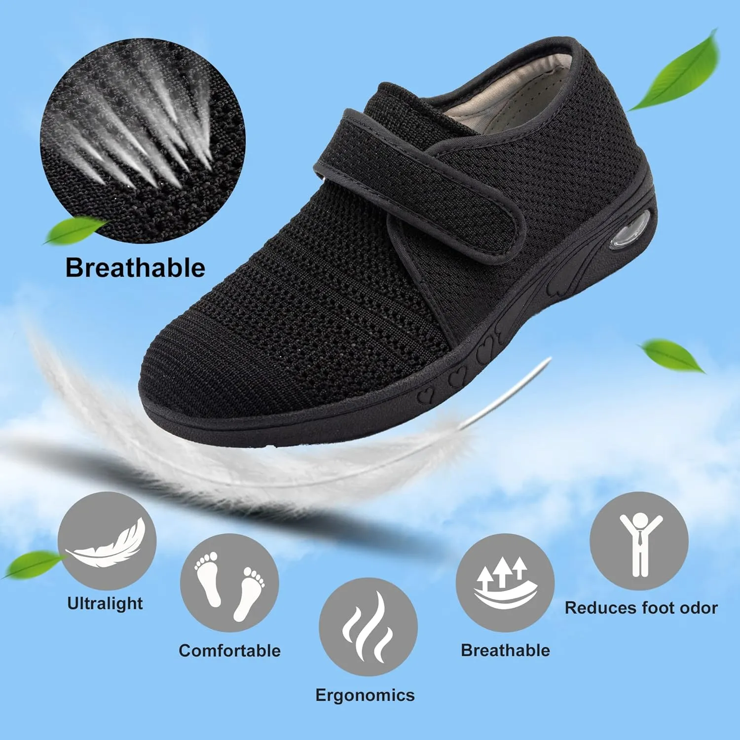 youyun Women's Diabetic Shoes Width X-Wide Shoe for Elderly Women Adjustable Closure Breathable Lightweight Non Slip for Swollen Feet Edema Widening Walking Shoes