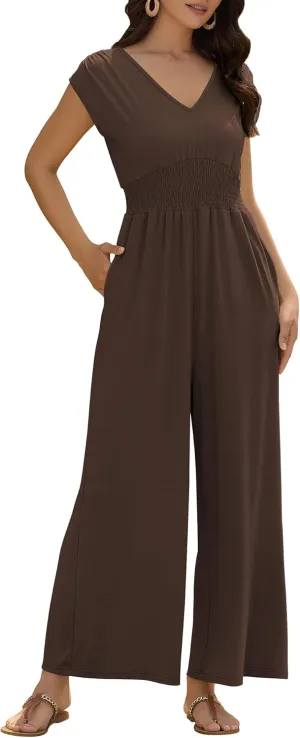 ZAFUL Womens Summer Jumpsuits 2025 Smocked Waist Dressy Casual One Piece Outfits with Pockets