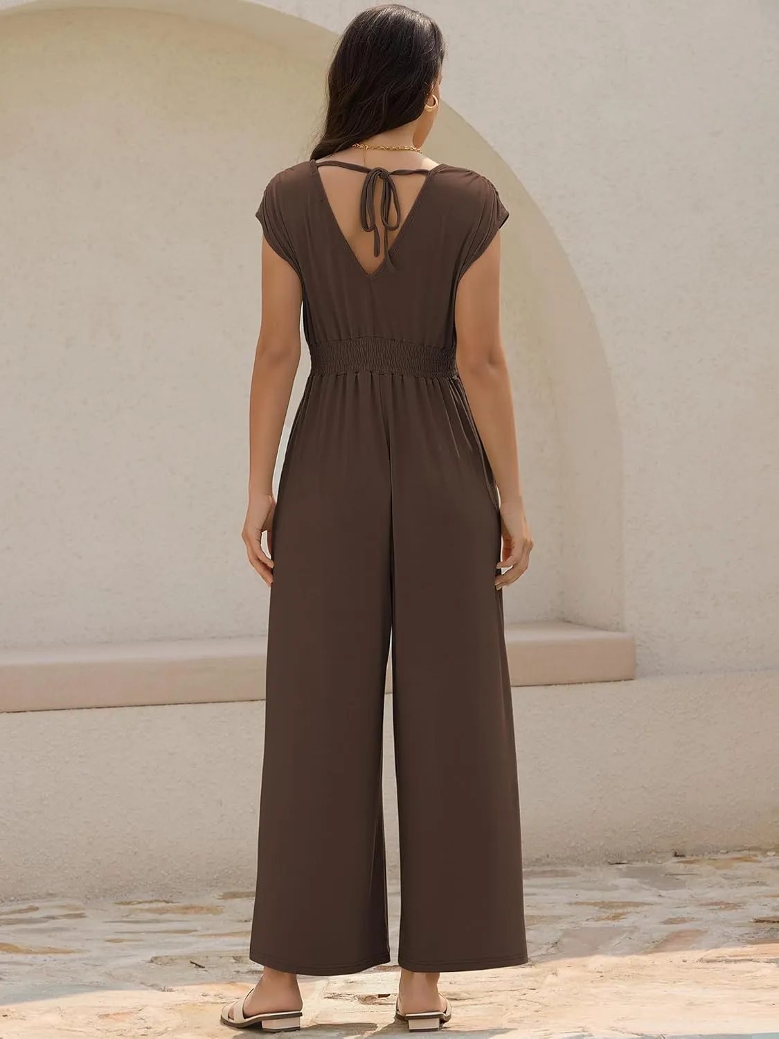 ZAFUL Womens Summer Jumpsuits 2025 Smocked Waist Dressy Casual One Piece Outfits with Pockets