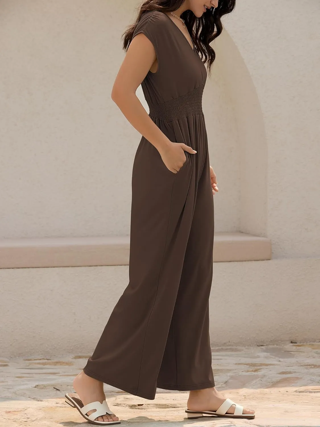 ZAFUL Womens Summer Jumpsuits 2025 Smocked Waist Dressy Casual One Piece Outfits with Pockets