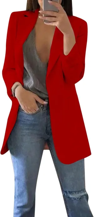 ZEFOTIM Blazers for Women Winter Plus Size Long Floral/Striped Blazer Work Lightweight Fitted Coat