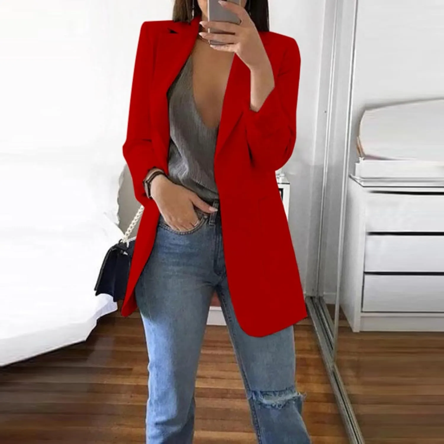 ZEFOTIM Blazers for Women Winter Plus Size Long Floral/Striped Blazer Work Lightweight Fitted Coat
