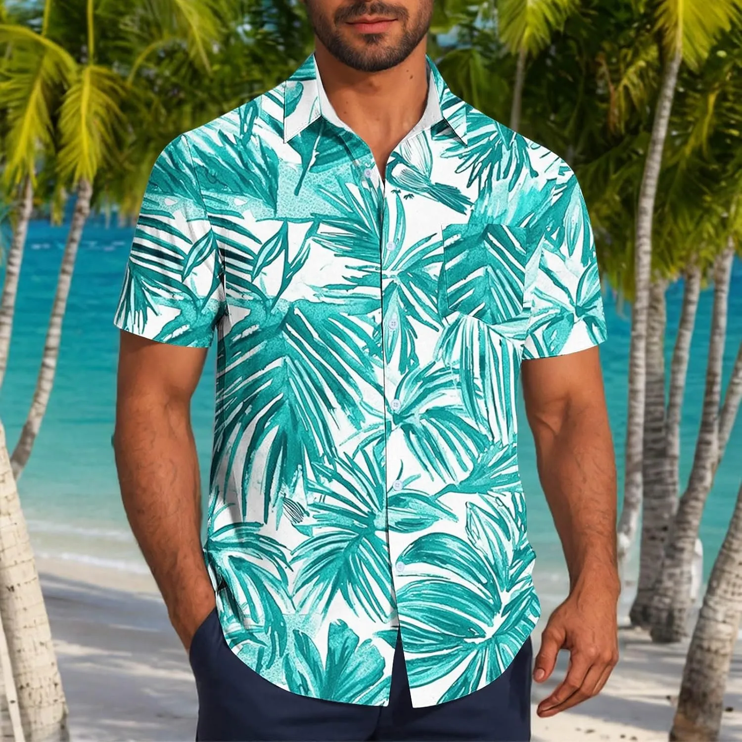 Zeiyignr Hawaiian Shirt for Men with Pocket - Short Sleeve Button Down Wrinkle-Resistant for Beach, Pool Parties, Vacation