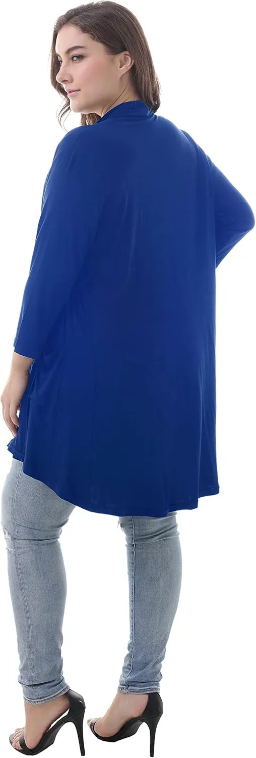 ZERDOCEAN Women's Plus Size 3/4 Sleeve Lightweight Soft Printed Drape Cardigan with Pockets
