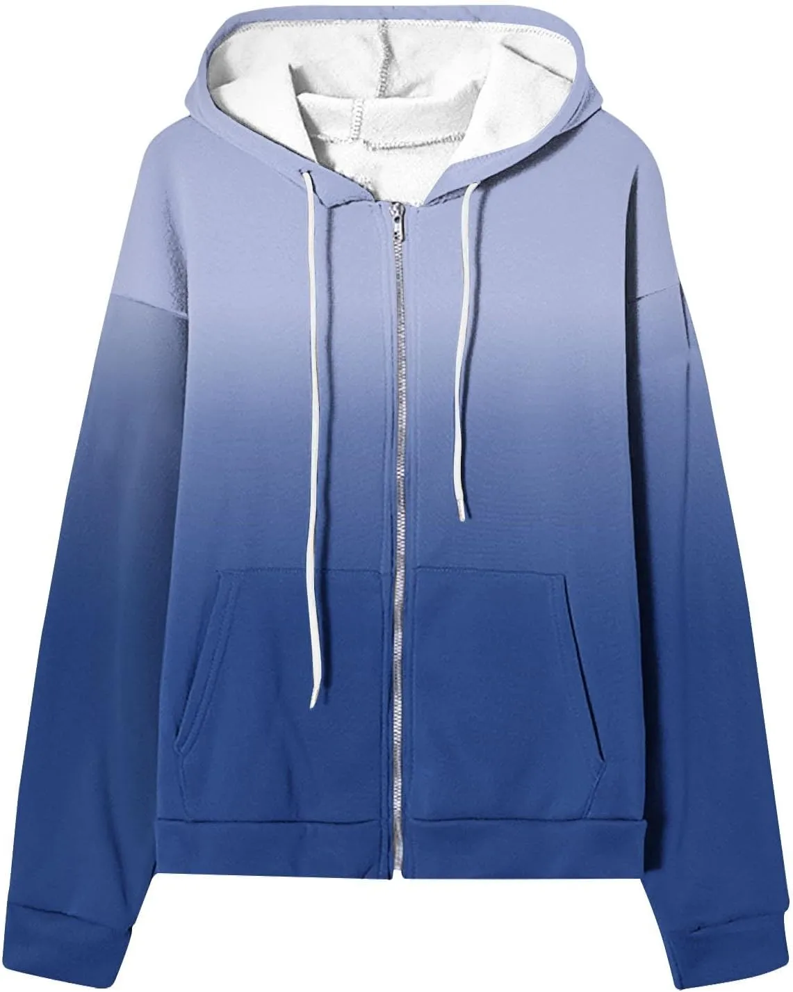 Zip Up Hoodie for Women Gradient Colors Y2K Sweatshirt Hoodies Sweater Casual Fleece Lined Track Jackets with Pockets