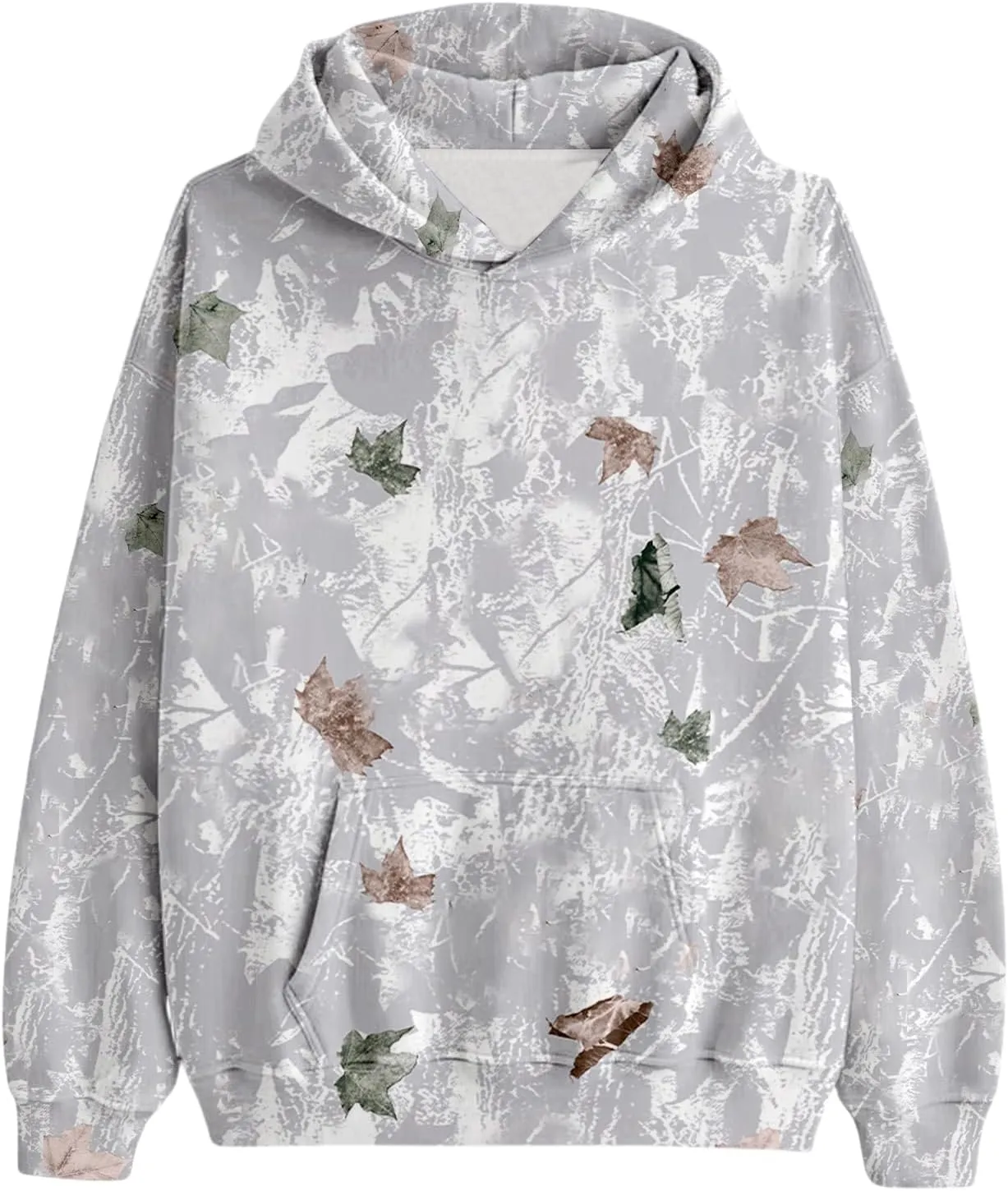 ZWRXW Womens Maple Leaf Print Camo Hoodies Oversized Long Sleeve Hooded Sweatshirt Fall Fashion Pullover Tops with Pocket